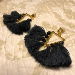 Fluffy black tassel earrings